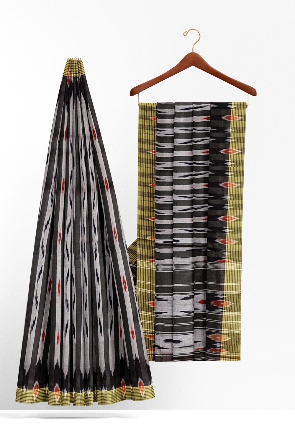 sri kumaran stores pochampalli saree black saree with yellow border 2