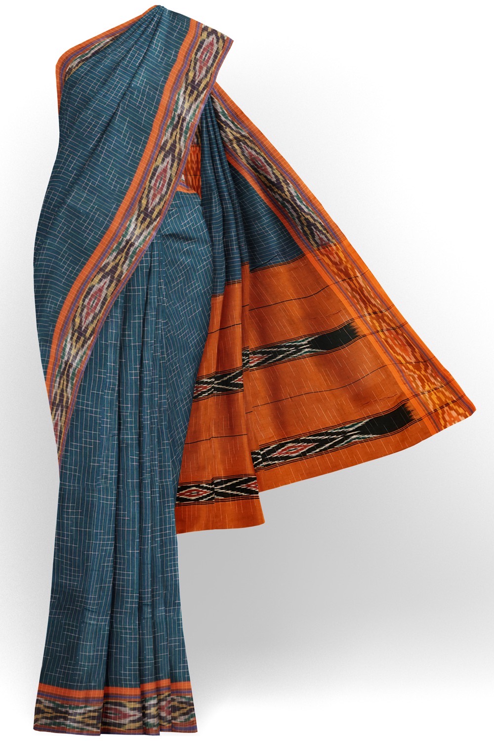 sri kumaran stores pochampalli saree blue saree with orange border 1