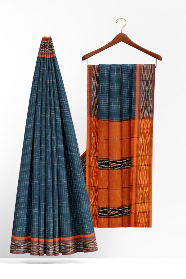 sri kumaran stores pochampalli saree blue saree with orange border 2