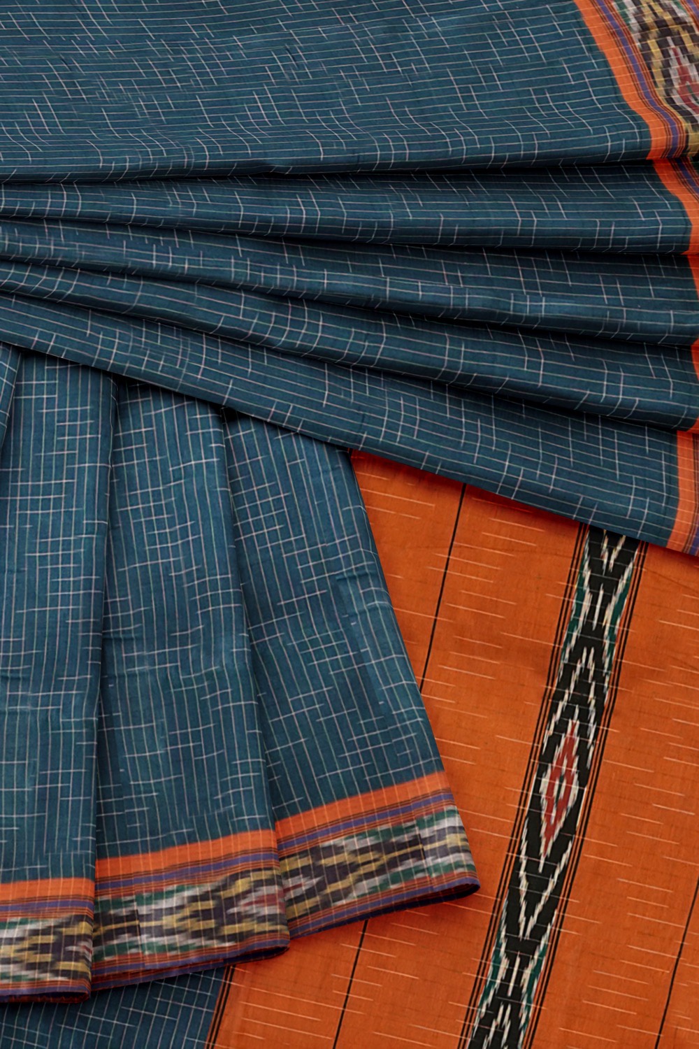 sri kumaran stores pochampalli saree blue saree with orange border 4