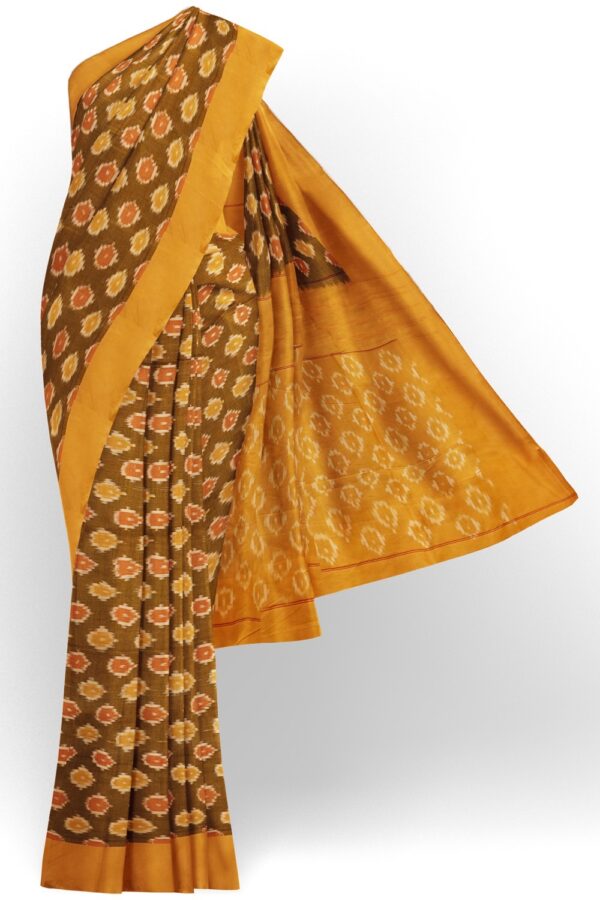 sri kumaran stores pochampalli saree brown saree with yellow border 1