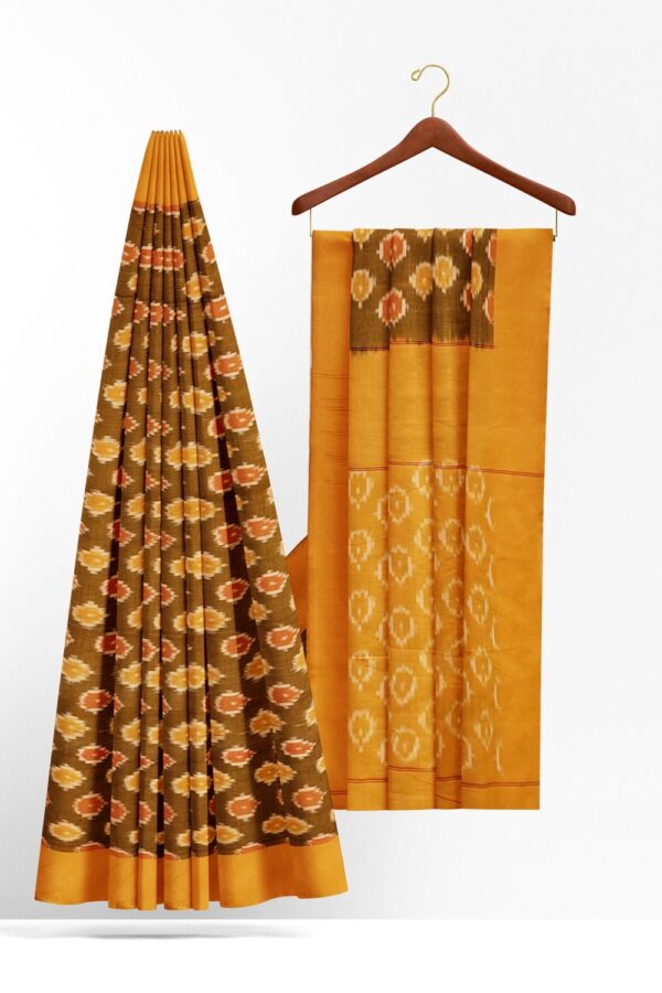 sri kumaran stores pochampalli saree brown saree with yellow border 2