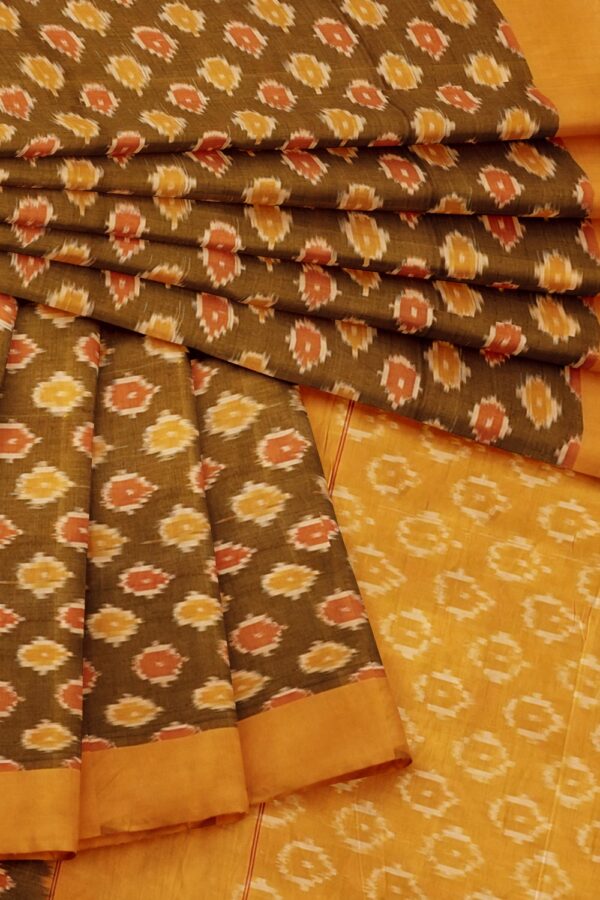 sri kumaran stores pochampalli saree brown saree with yellow border 4