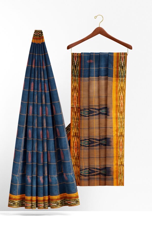 sri kumaran stores pochampalli saree dark blue saree with yellow border 2