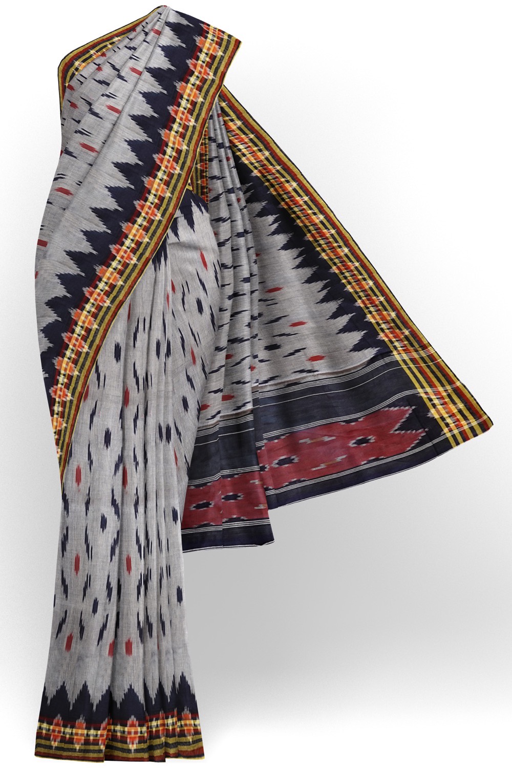 sri kumaran stores pochampalli saree grey saree with dark blue border 1