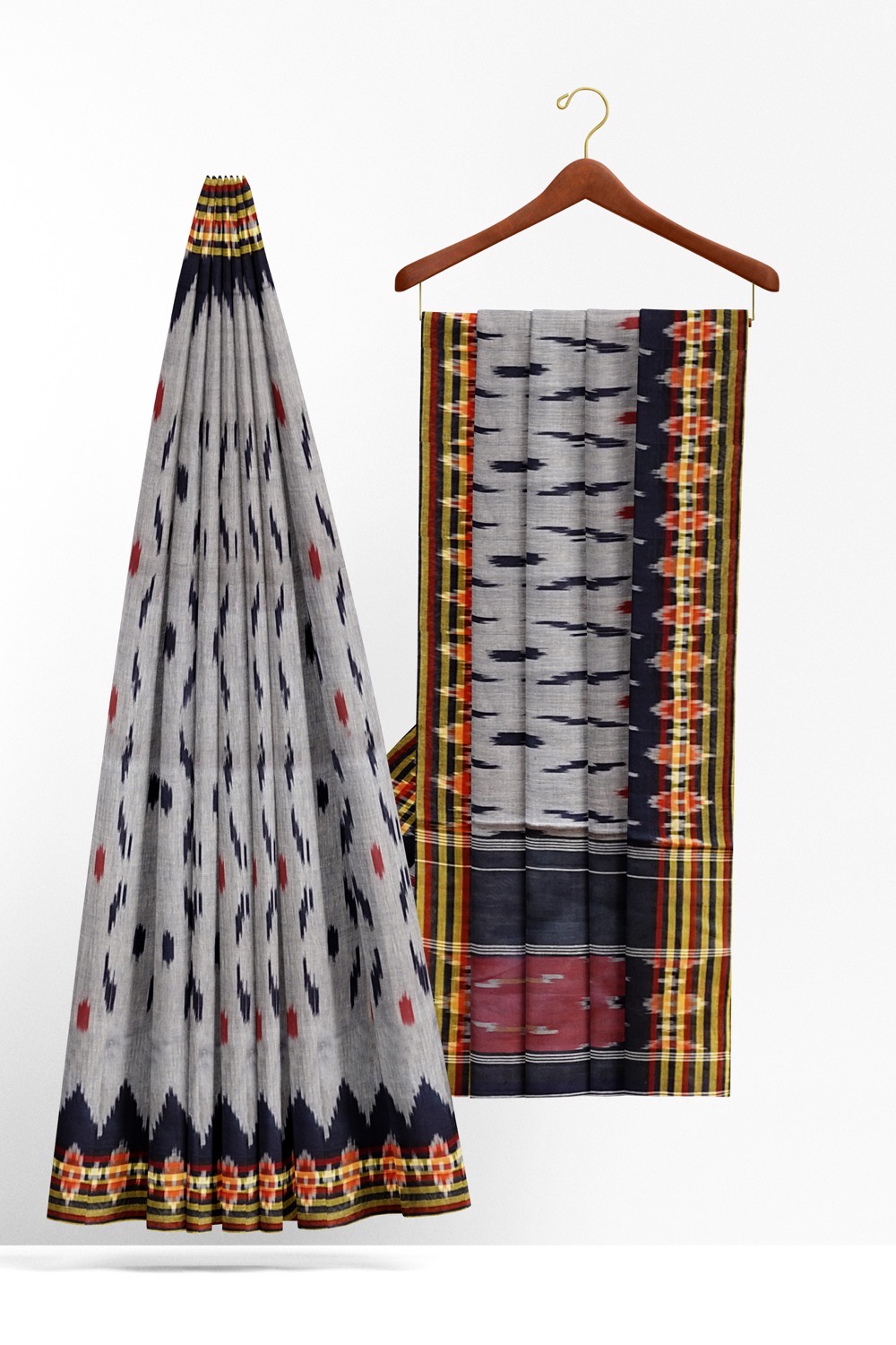 sri kumaran stores pochampalli saree grey saree with dark blue border 2