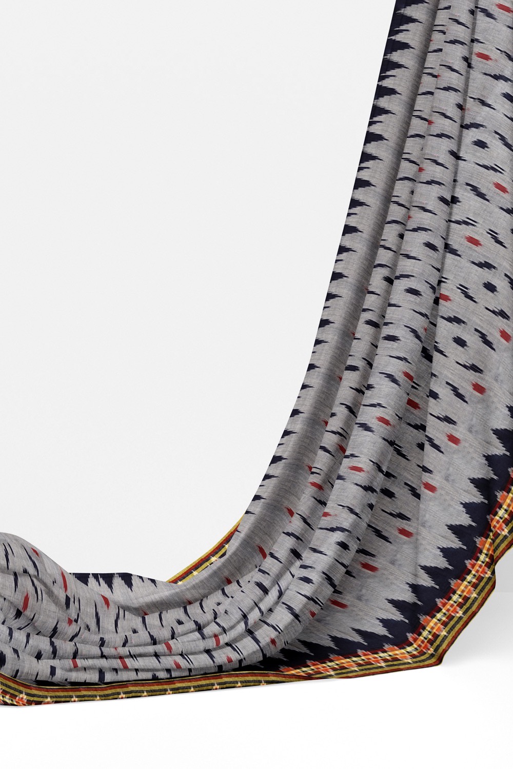 sri kumaran stores pochampalli saree grey saree with dark blue border 3