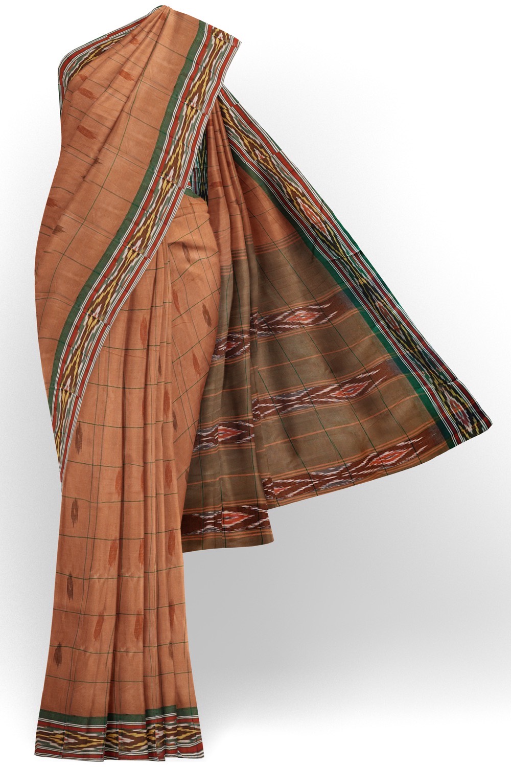 sri kumaran stores pochampalli saree light brown saree with green border 1