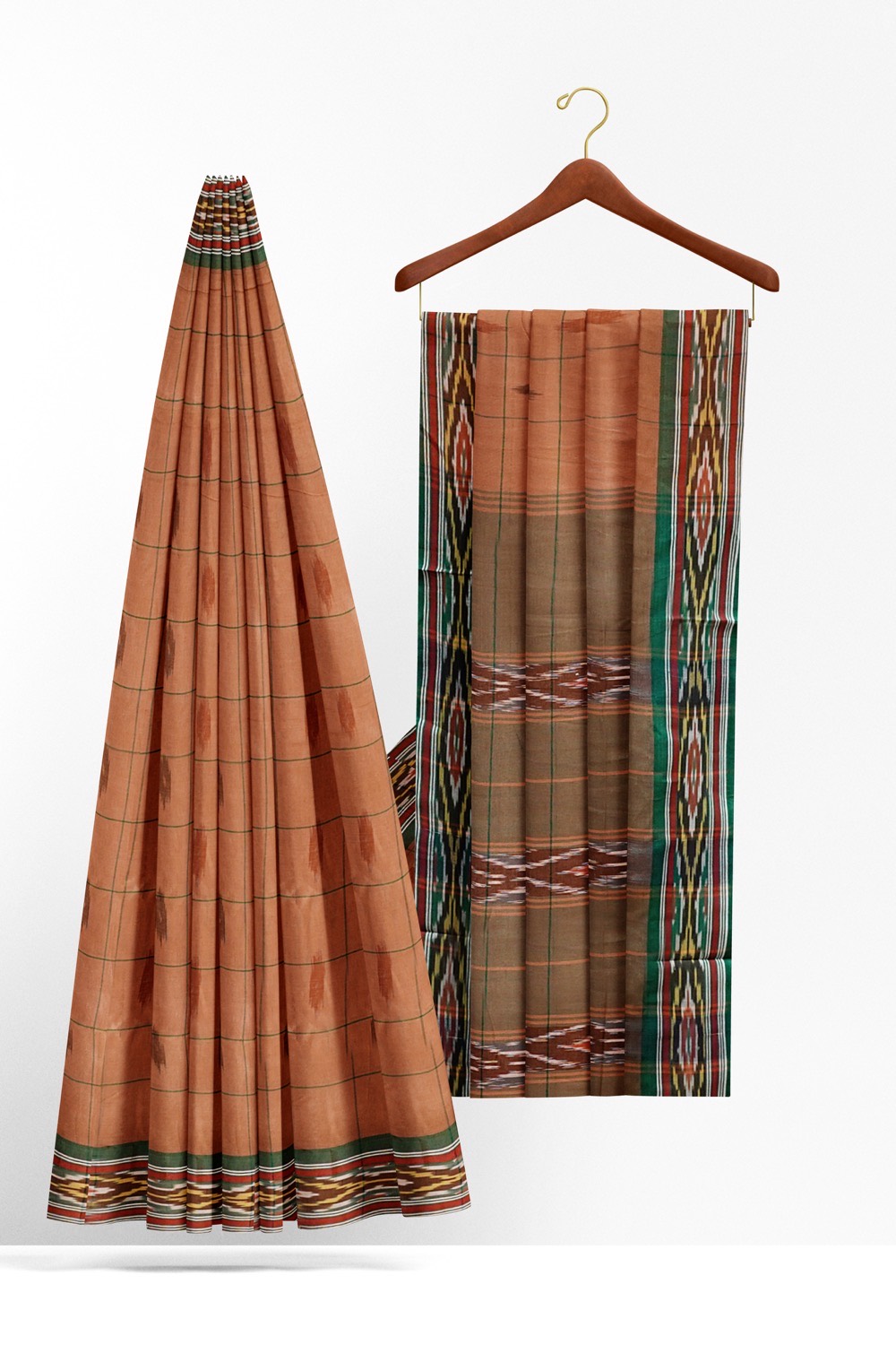 sri kumaran stores pochampalli saree light brown saree with green border 2