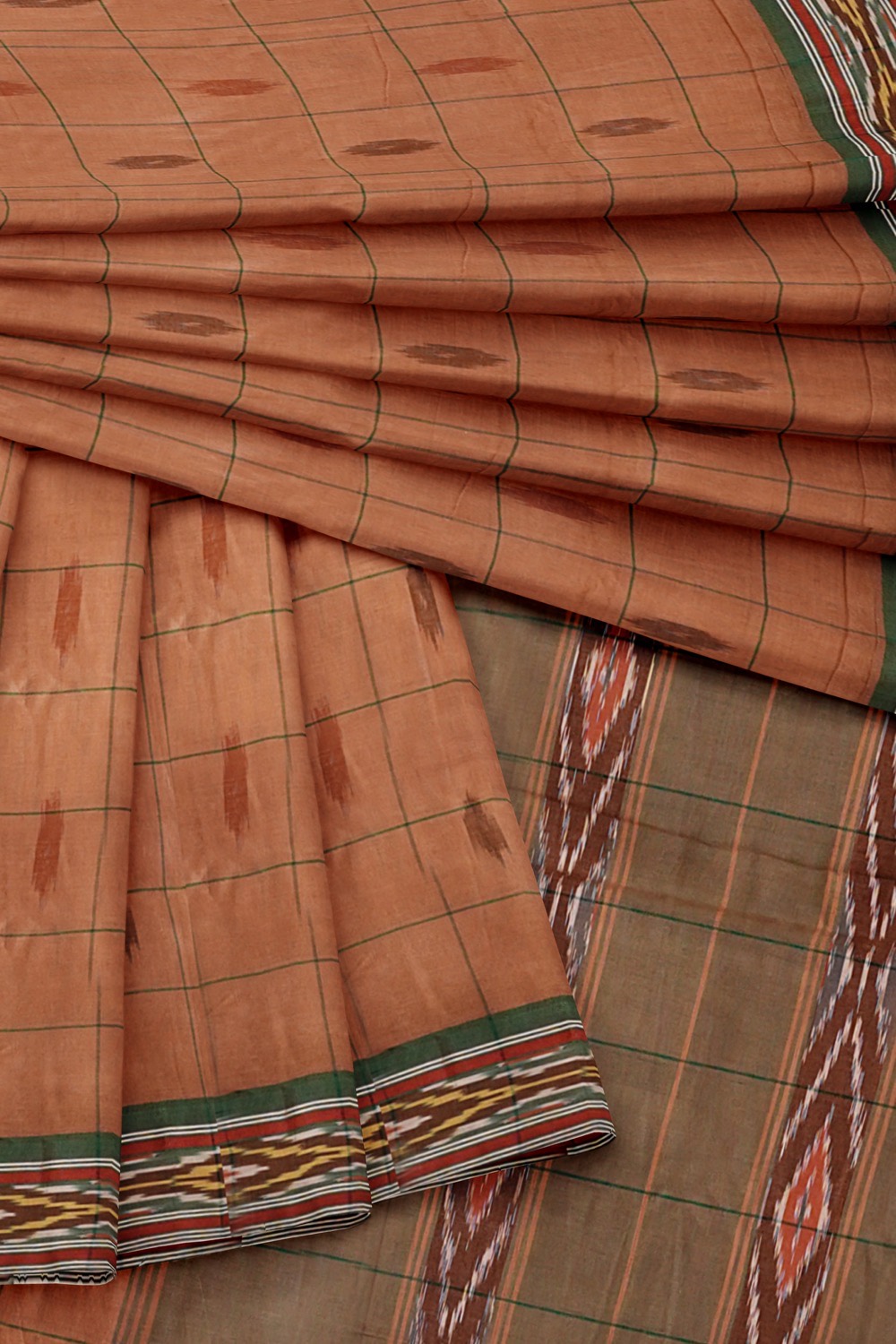 sri kumaran stores pochampalli saree light brown saree with green border 4