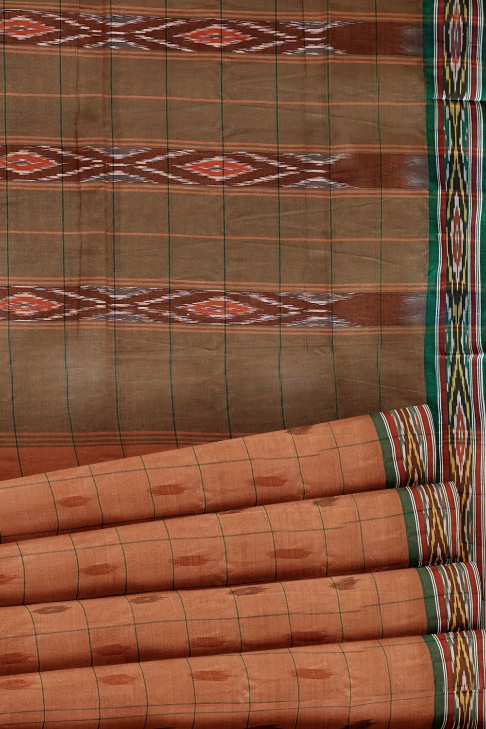 sri kumaran stores pochampalli saree light brown saree with green border 5