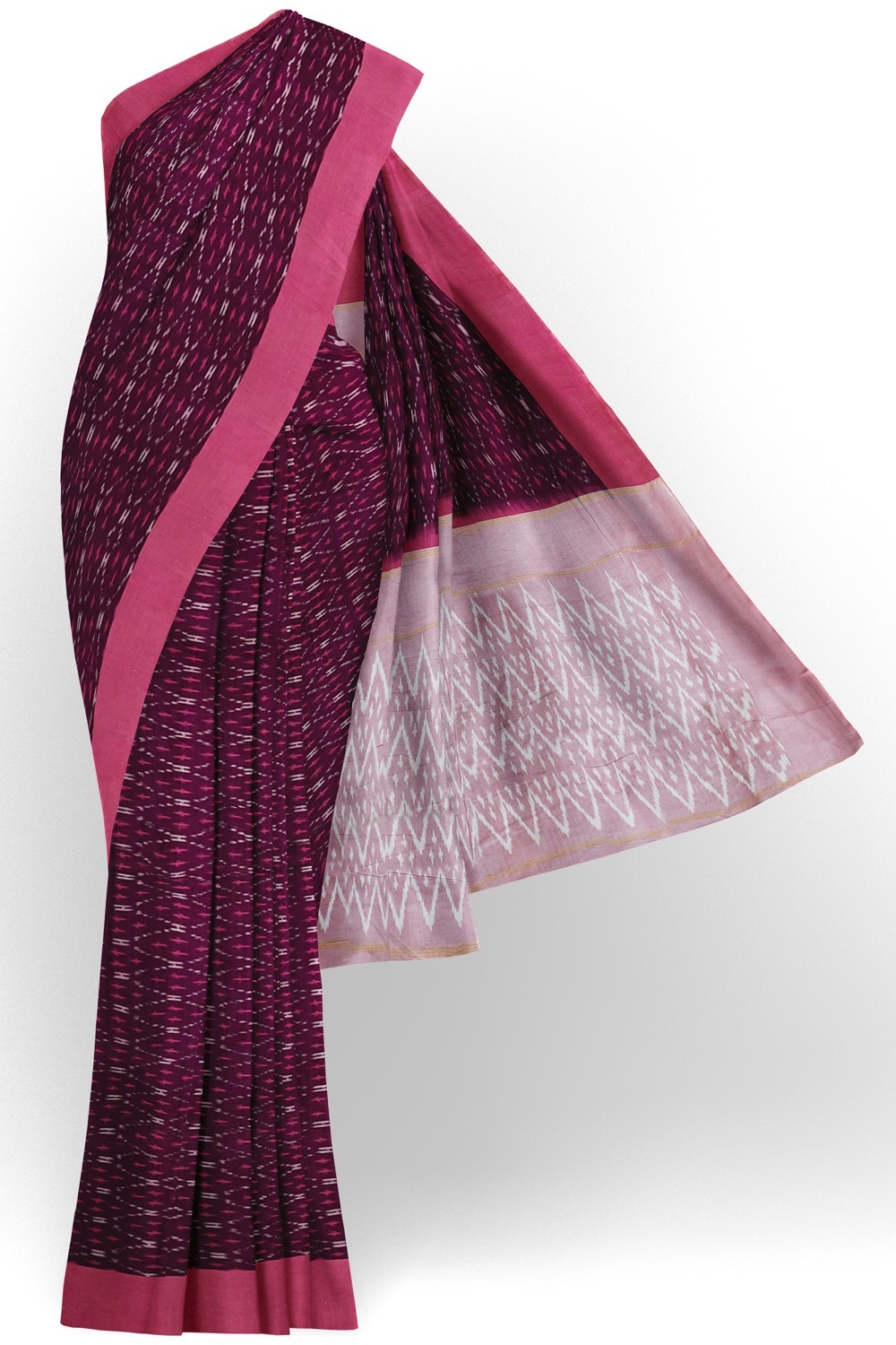 sri kumaran stores pochampalli saree magenta saree with pink border 1