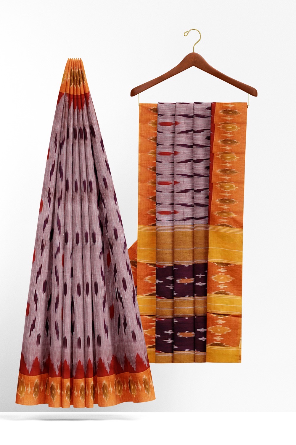 sri kumaran stores pochampalli saree purple saree with orange border 2