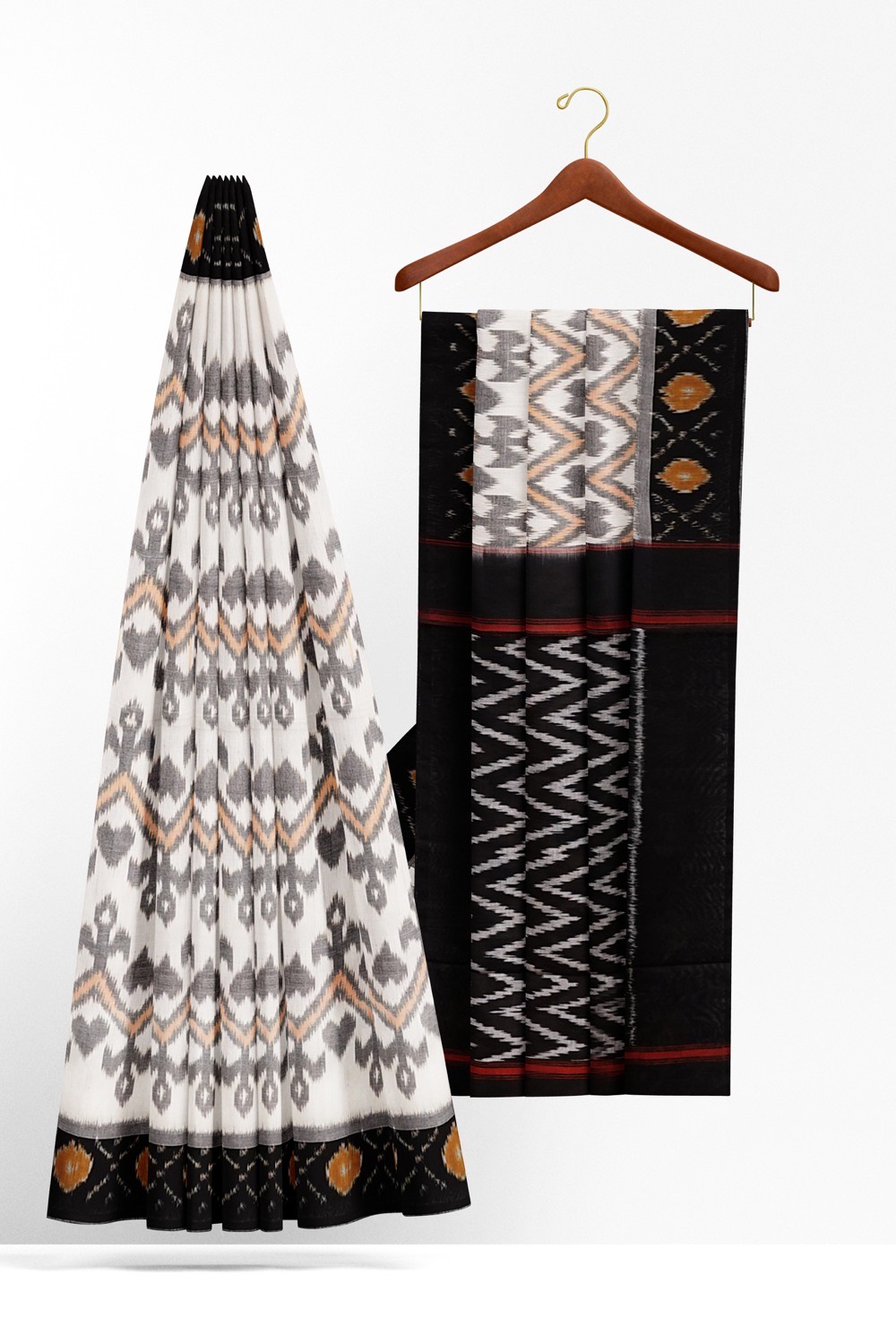 sri kumaran stores pochampalli saree white saree with black border 2