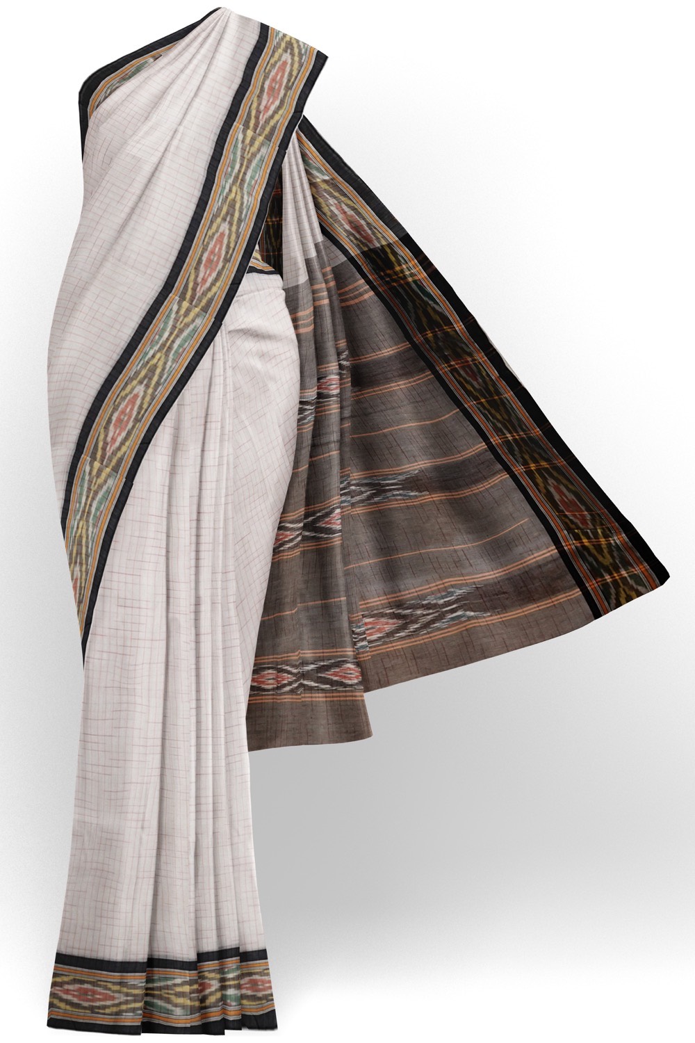sri kumaran stores pochampalli saree white saree with orange and black border 1