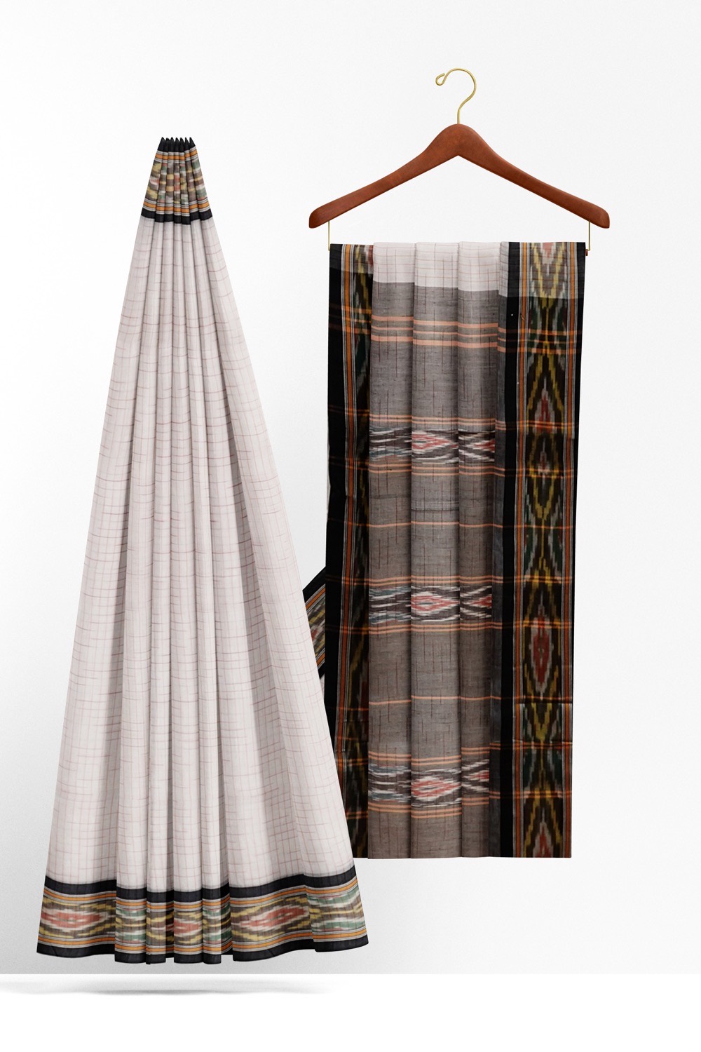 sri kumaran stores pochampalli saree white saree with orange and black border 2