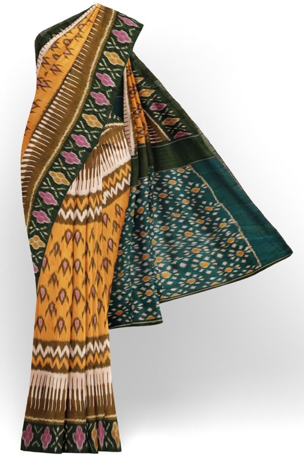 sri kumaran stores pochampalli saree yellow saree with green border 1