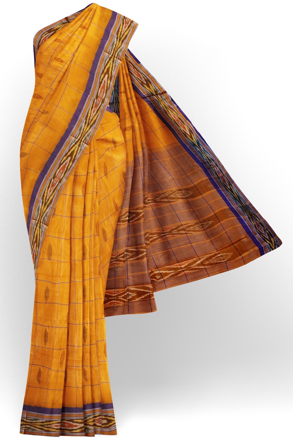 sri kumaran stores pochampalli saree yellow saree with violet border 1