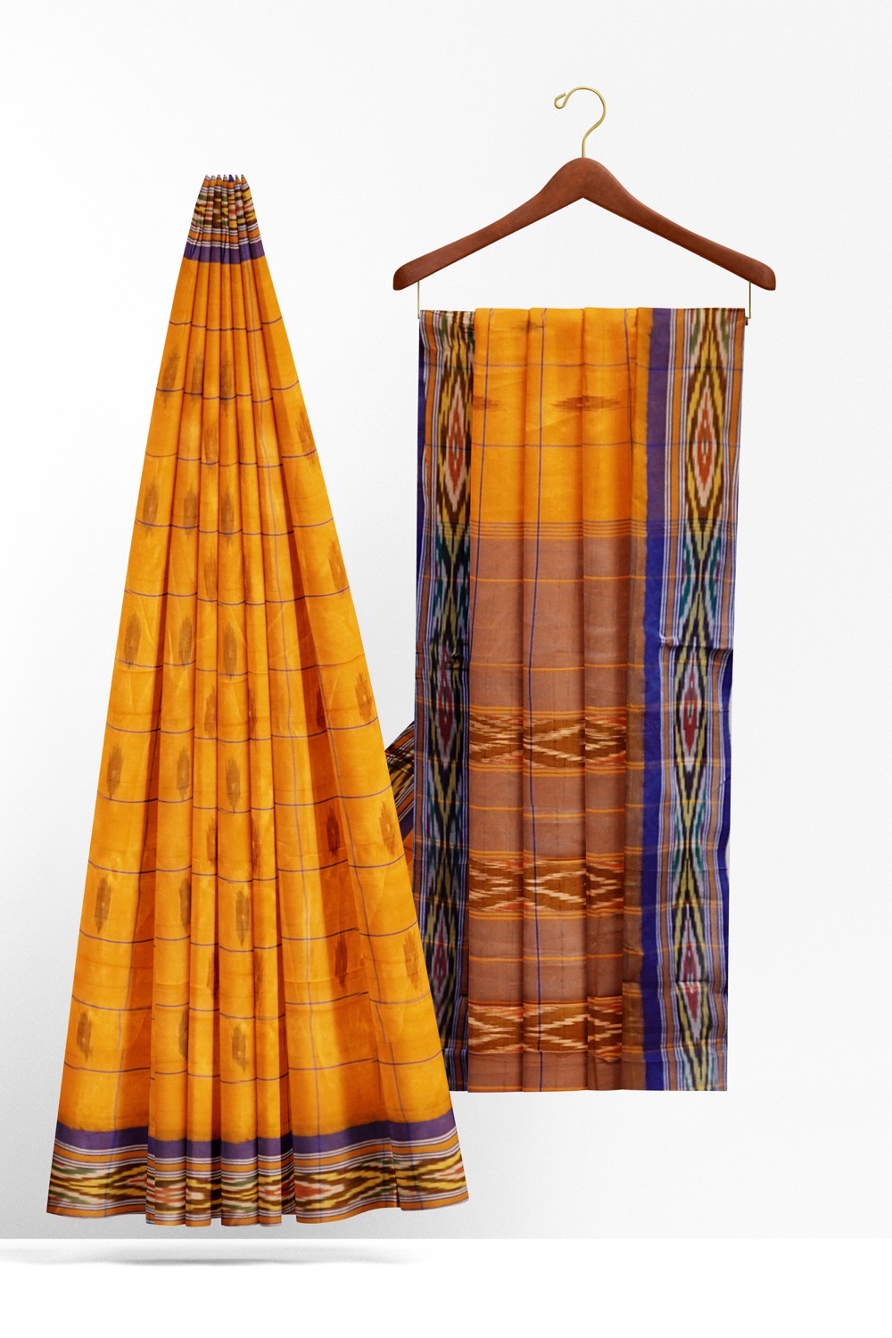 sri kumaran stores pochampalli saree yellow saree with violet border 2