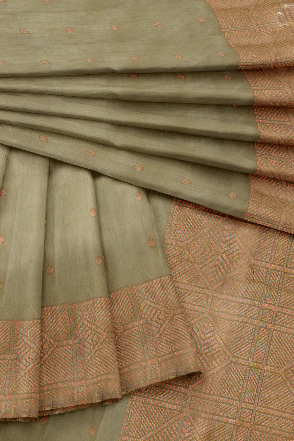 sri kumaran stores pure cotton saree ash color saree with copper zari border and pallu 4