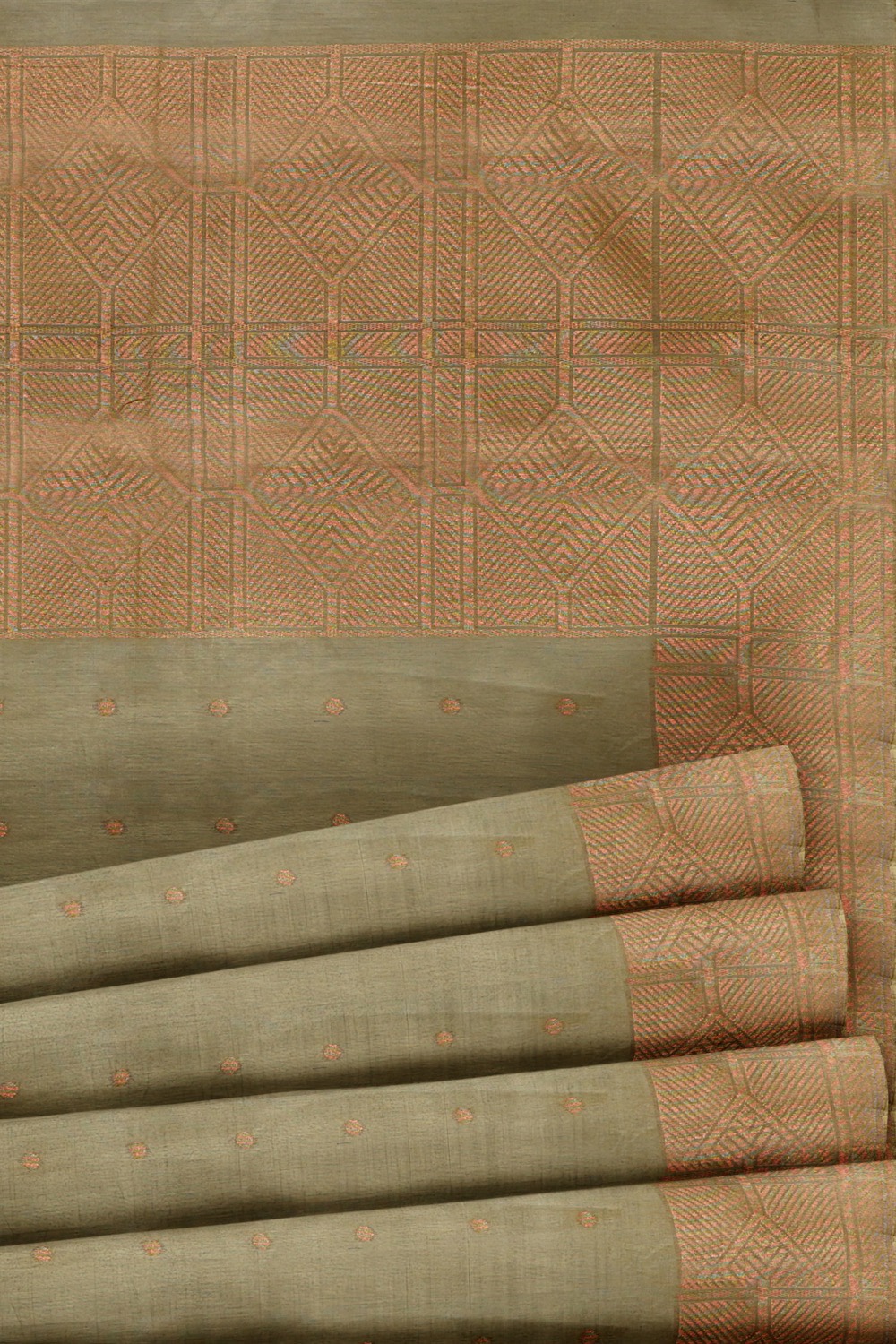 sri kumaran stores pure cotton saree ash color saree with copper zari border and pallu 5