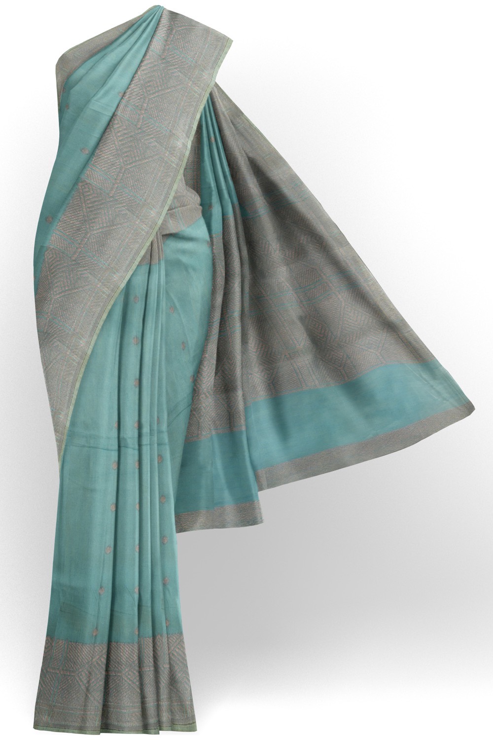 sri kumaran stores pure cotton saree baby blue saree with copper zari border and pallu 1
