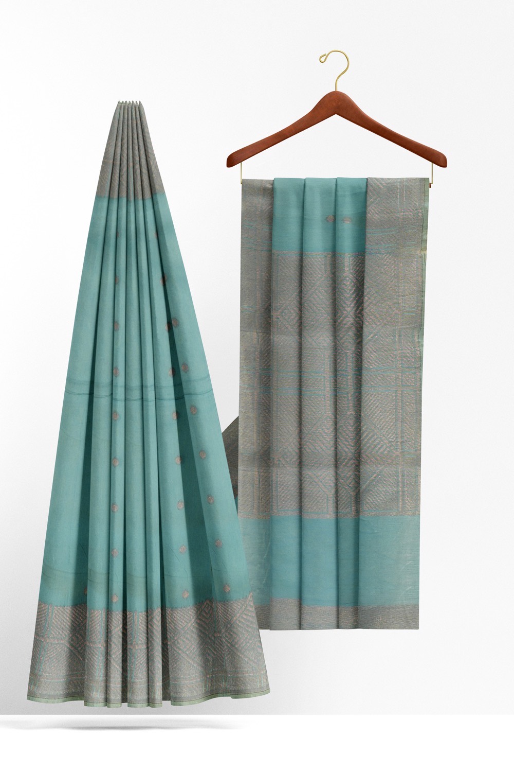 sri kumaran stores pure cotton saree baby blue saree with copper zari border and pallu 2