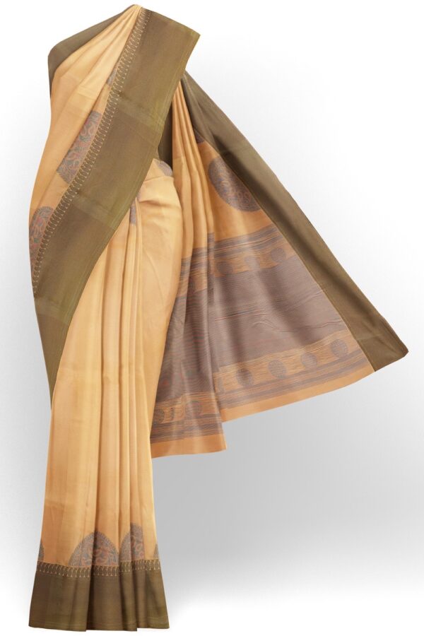 sri kumaran stores pure cotton saree beige saree with grey border 1