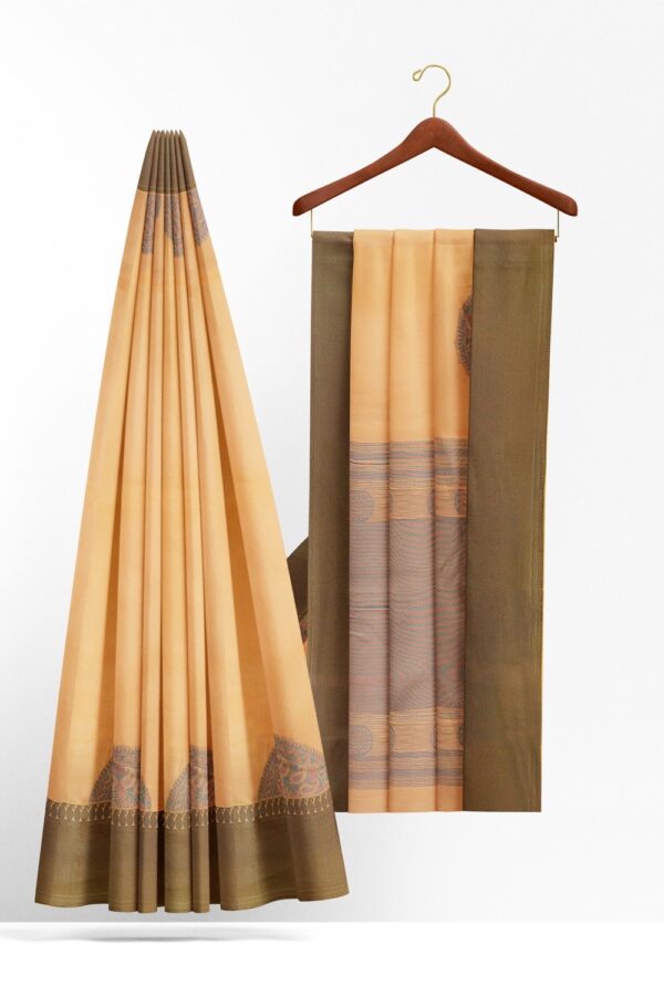 sri kumaran stores pure cotton saree beige saree with grey border 2