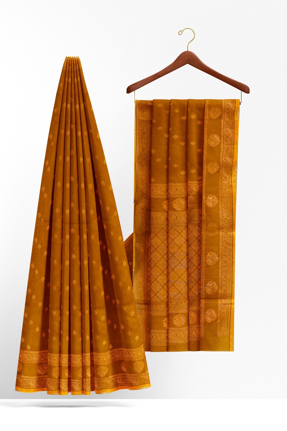 sri kumaran stores pure cotton saree bronze color saree with golden zai border and pallu 2