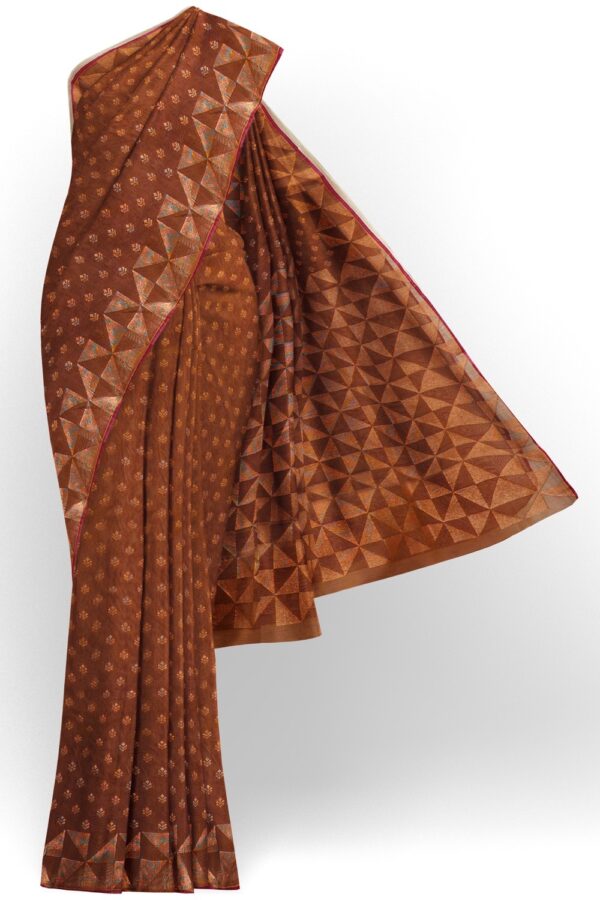 sri kumaran stores pure cotton saree brown saree with copper zari border and pallu 1