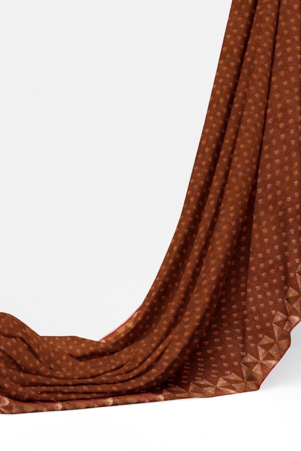 sri kumaran stores pure cotton saree brown saree with copper zari border and pallu 3