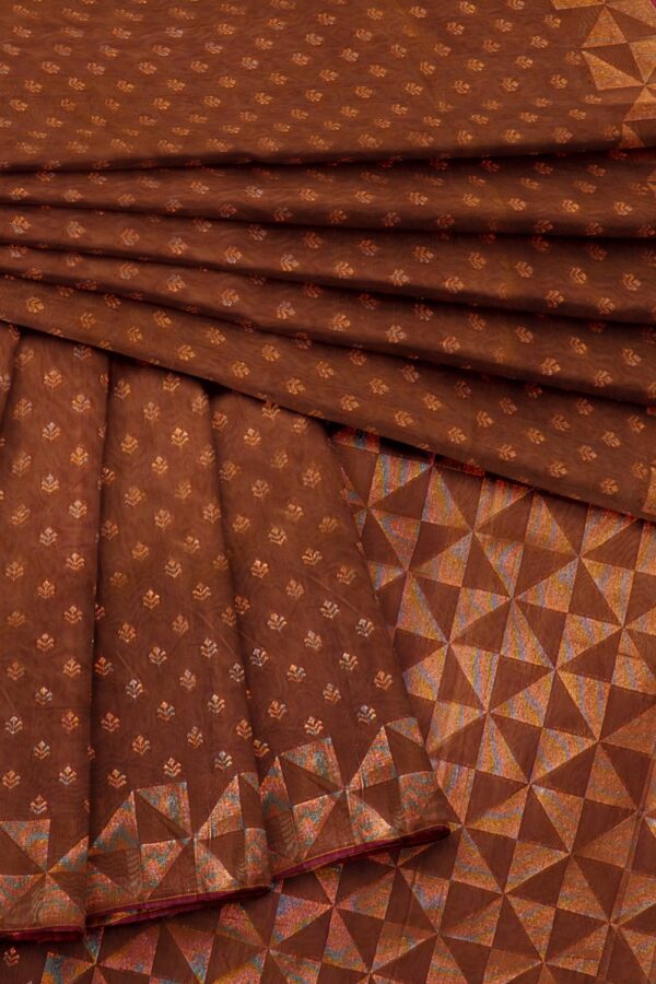 sri kumaran stores pure cotton saree brown saree with copper zari border and pallu 4