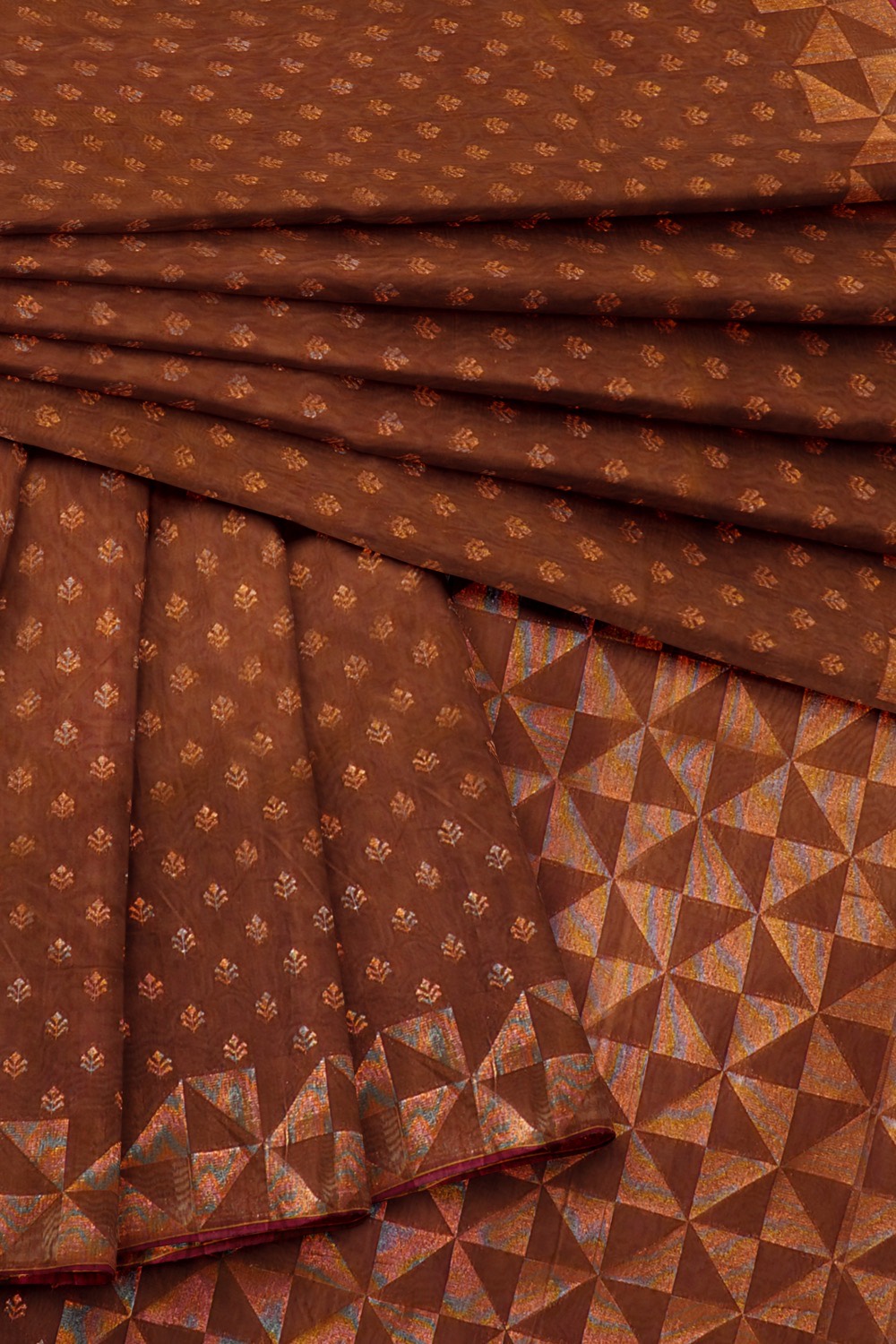 sri kumaran stores pure cotton saree brown saree with copper zari border and pallu 4