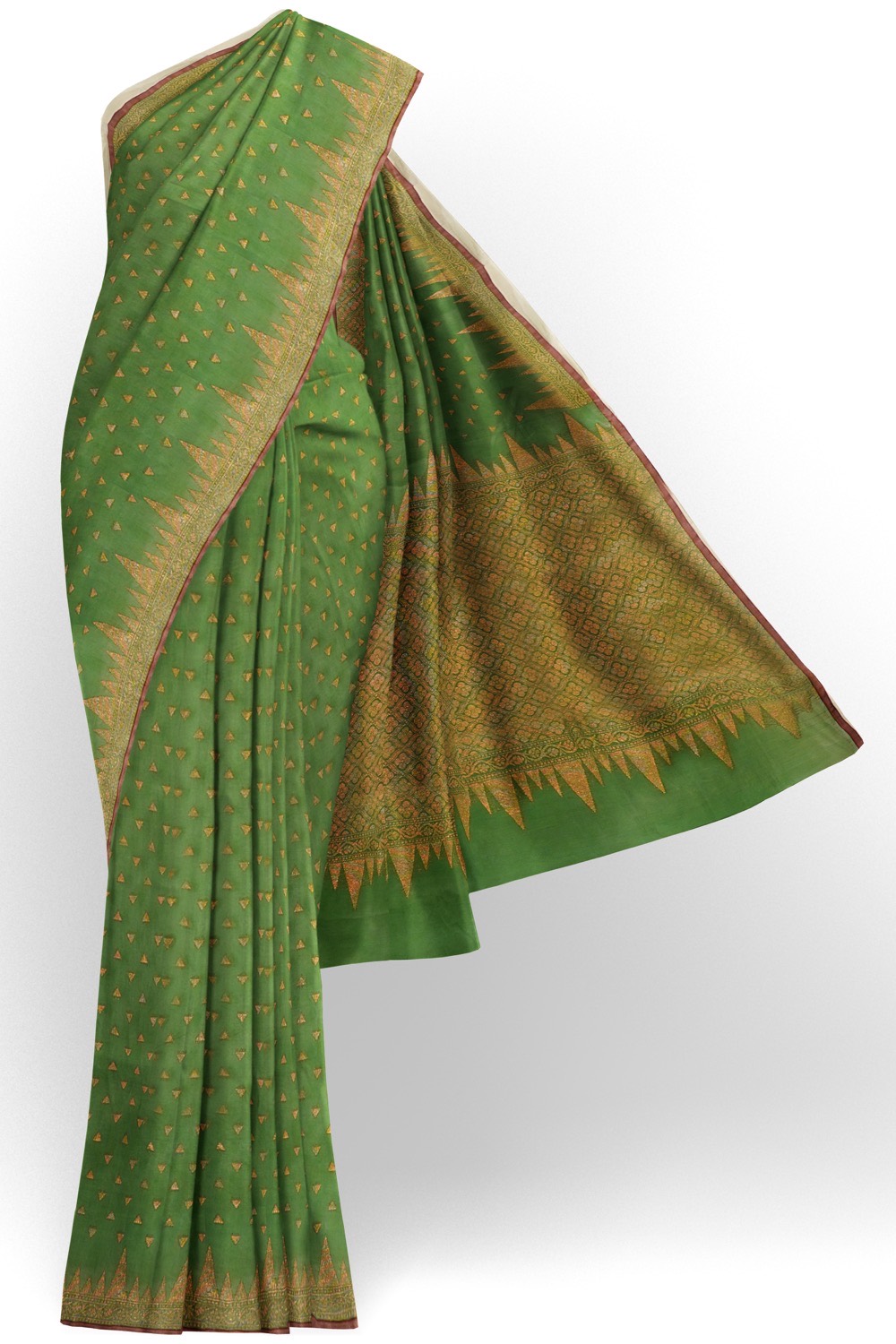 sri kumaran stores pure cotton saree jade green saree with golden zari border and pallu 1