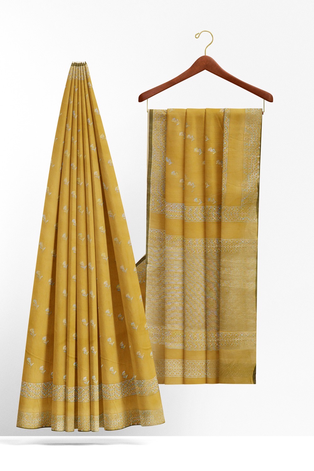 sri kumaran stores pure cotton saree light moss saree with silver zari border and pallu 2