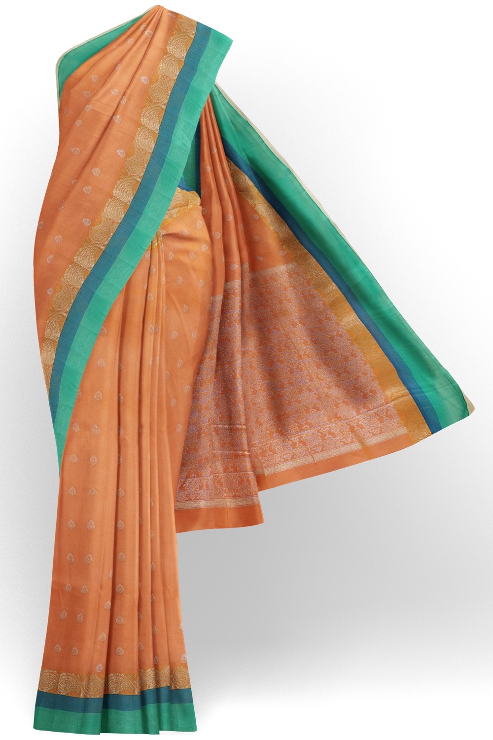 sri kumaran stores pure cotton saree light salmon saree with light and dark blue border 1