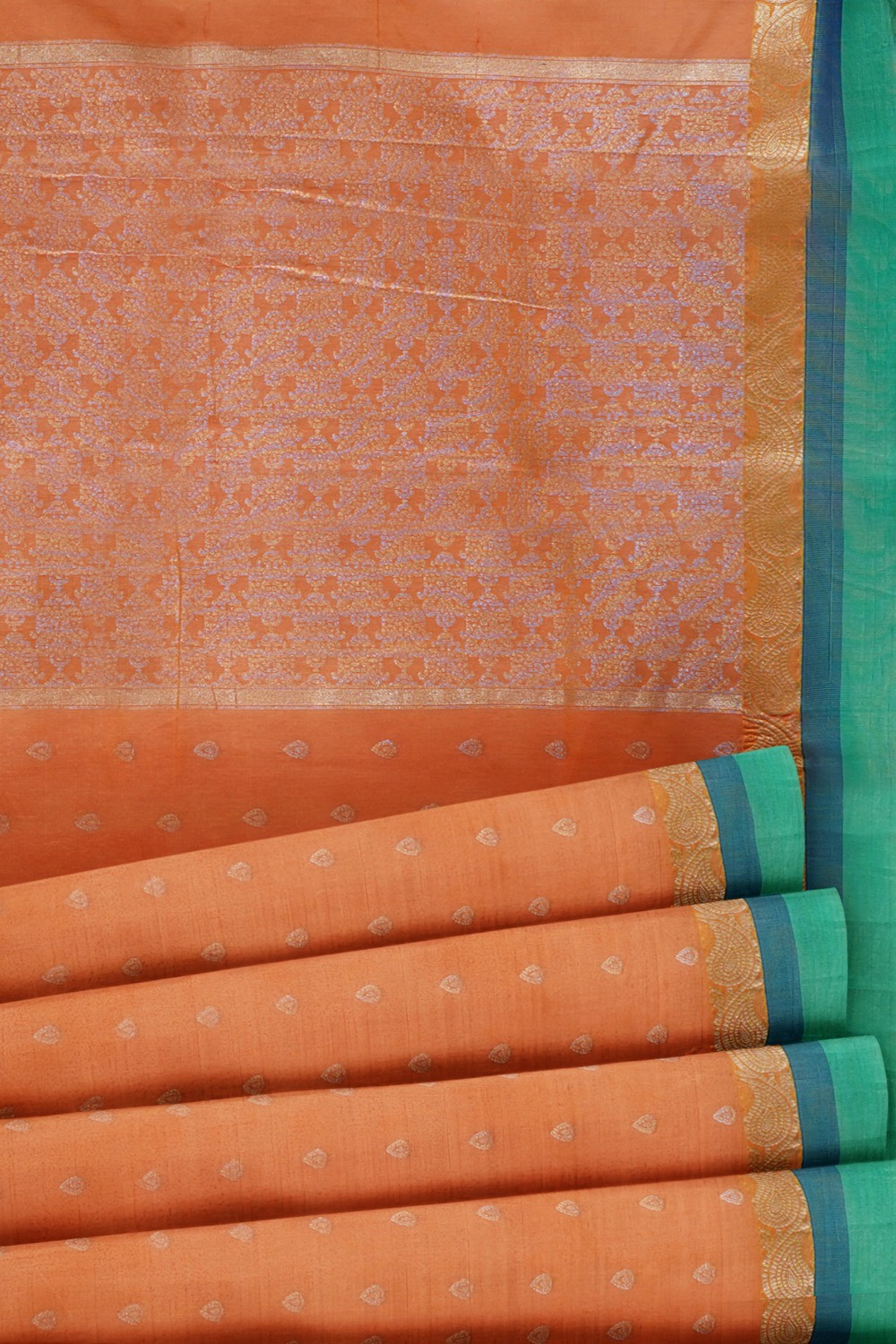 sri kumaran stores pure cotton saree light salmon saree with light and dark blue border 5