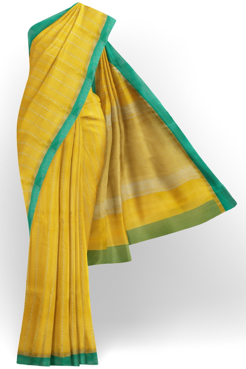 sri kumaran stores pure cotton saree light yellow gold saree with teal green border 1