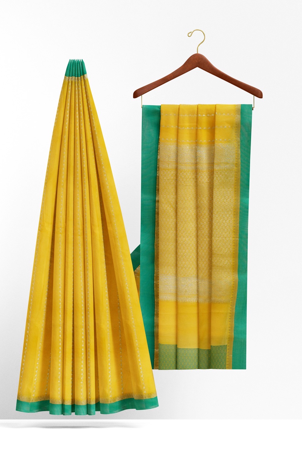 sri kumaran stores pure cotton saree light yellow gold saree with teal green border 2