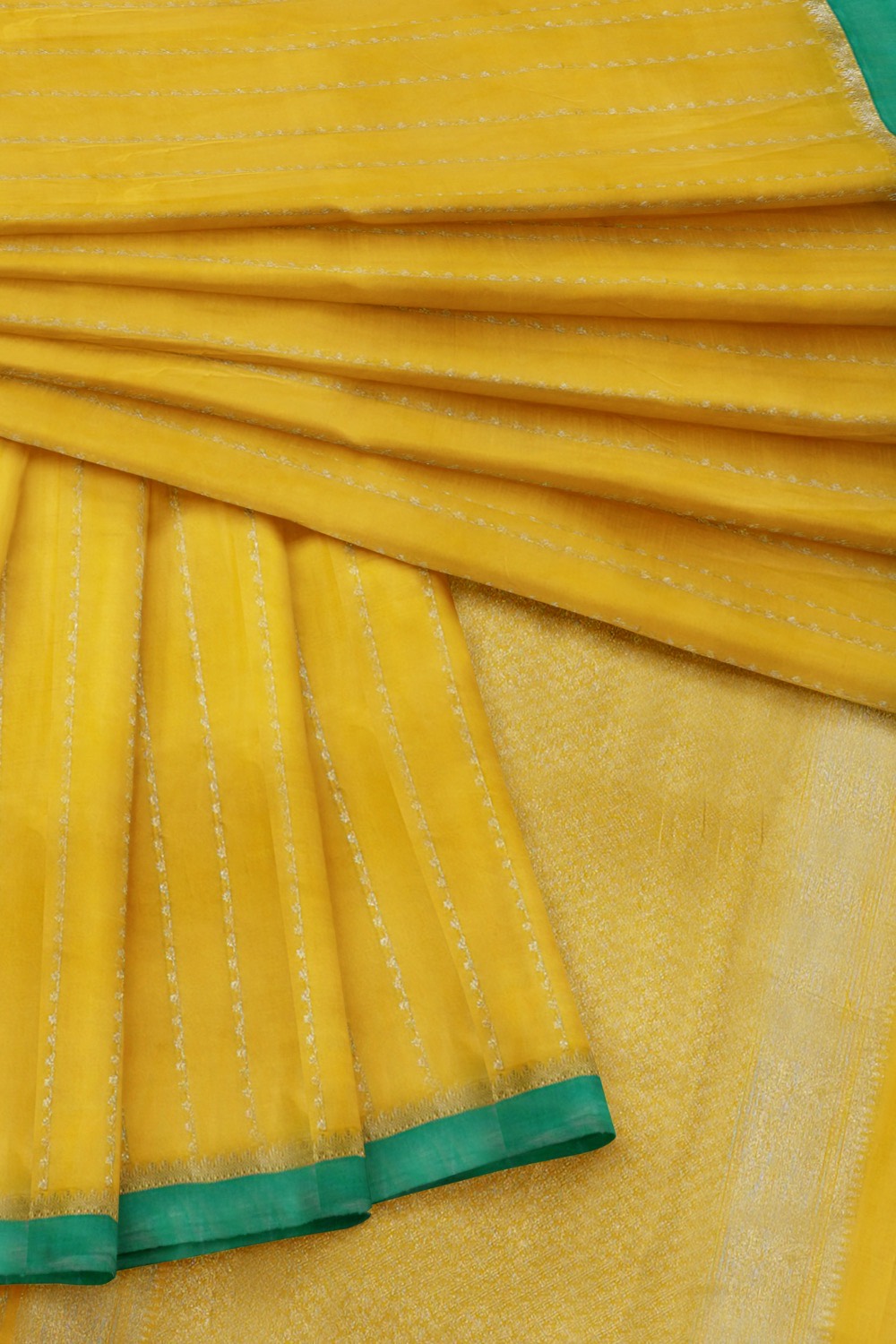 sri kumaran stores pure cotton saree light yellow gold saree with teal green border 4