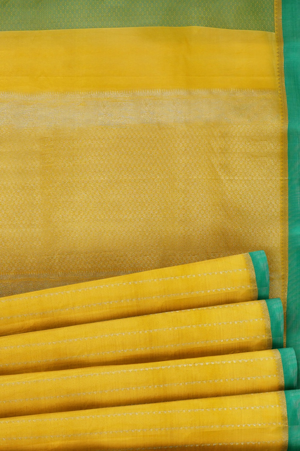 sri kumaran stores pure cotton saree light yellow gold saree with teal green border 5