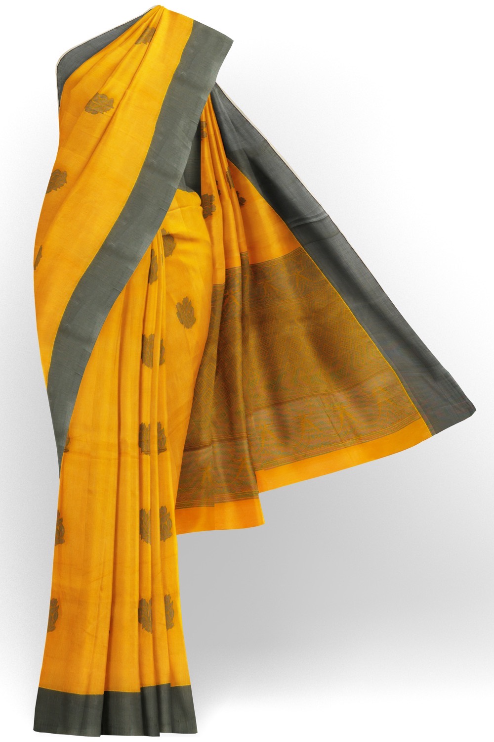 sri kumaran stores pure cotton saree mango yellow saree with grey border 1
