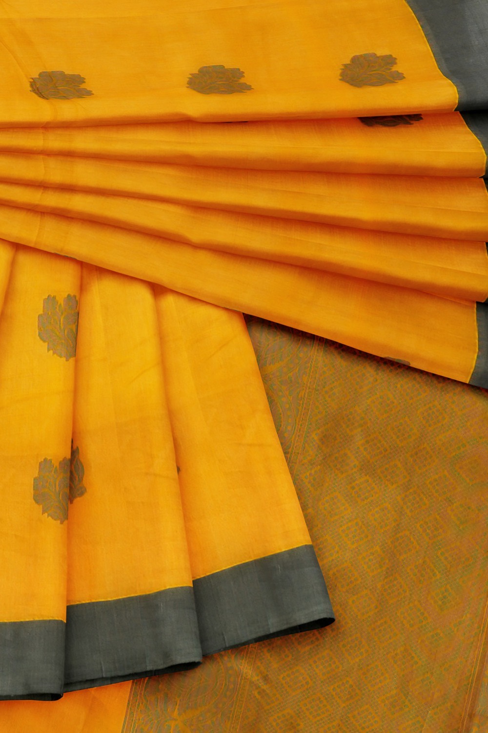 sri kumaran stores pure cotton saree mango yellow saree with grey border 4