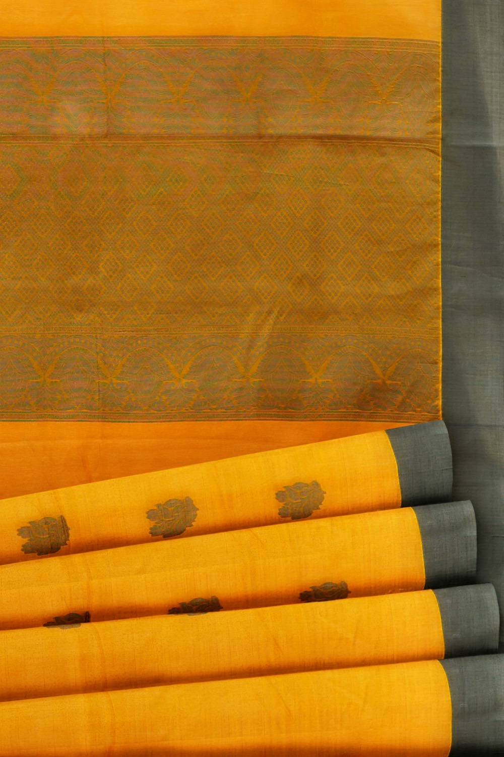 sri kumaran stores pure cotton saree mango yellow saree with grey border 5