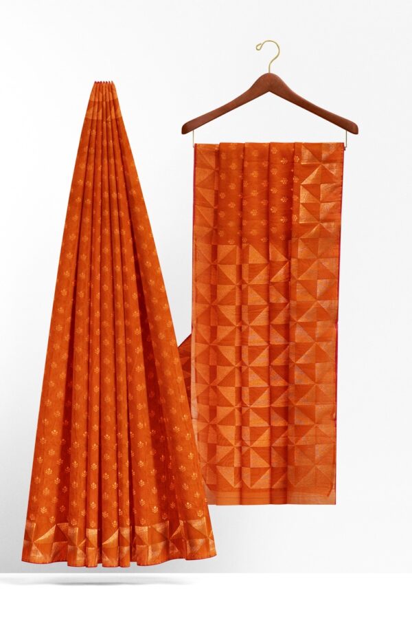 sri kumaran stores pure cotton saree marmalade color saree with golden zari border and pallu 2