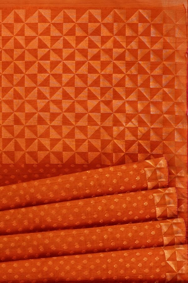 sri kumaran stores pure cotton saree marmalade color saree with golden zari border and pallu 5