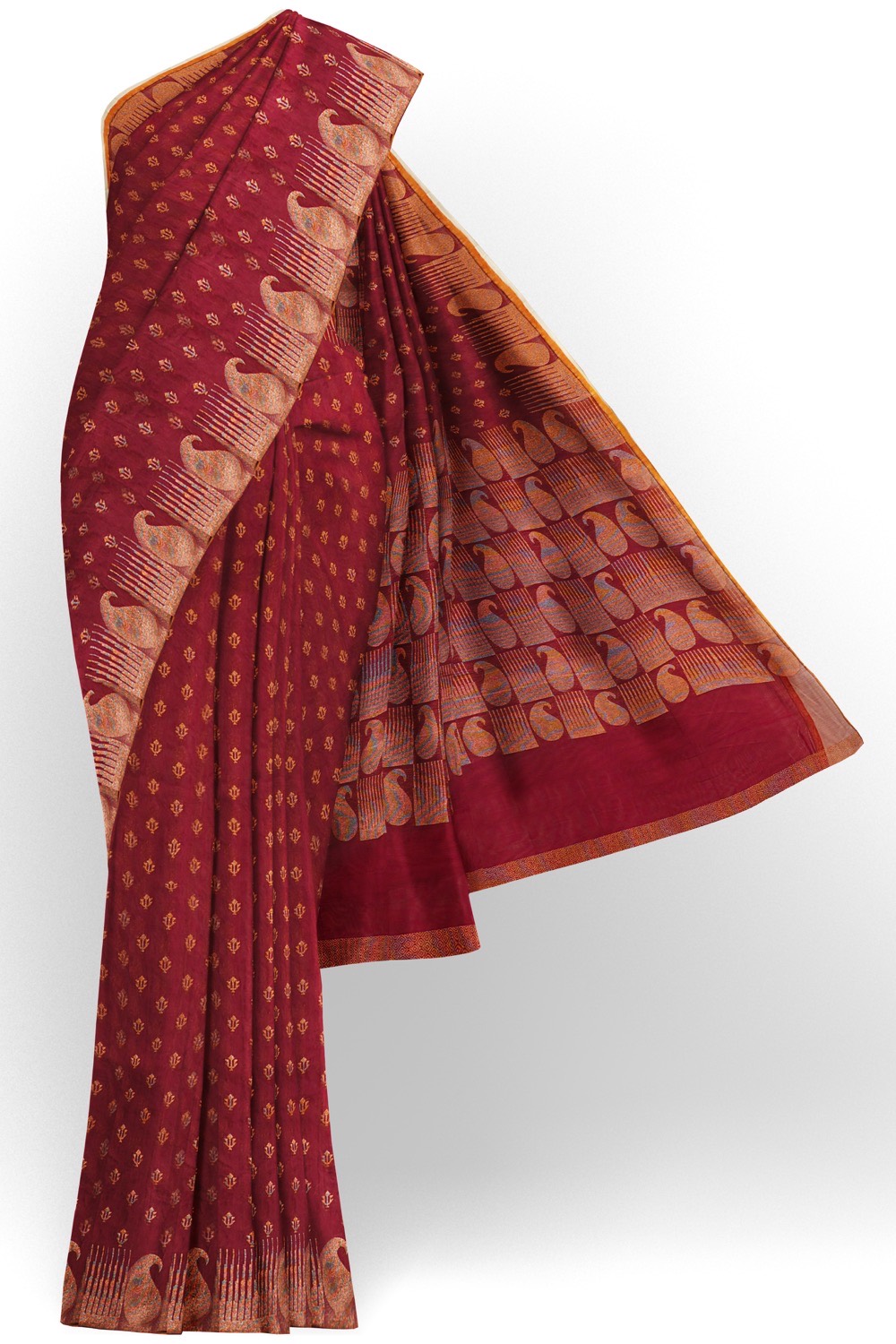 sri kumaran stores pure cotton saree maroon saree with golden zari border and pallu 1
