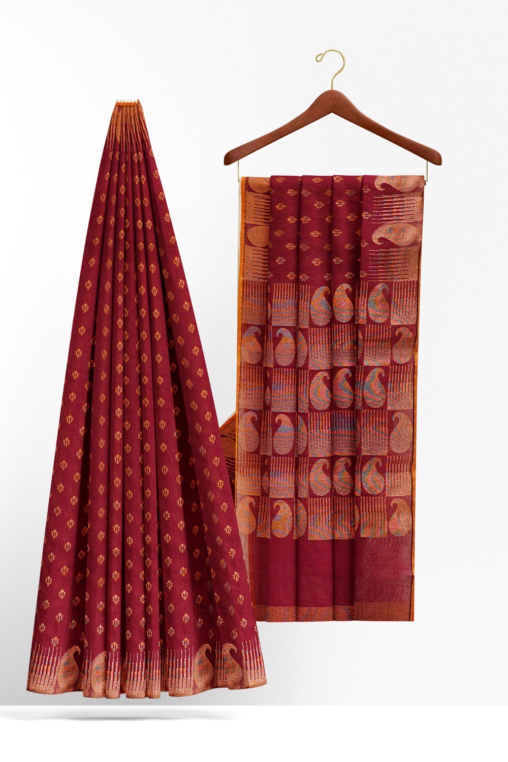 sri kumaran stores pure cotton saree maroon saree with golden zari border and pallu 2