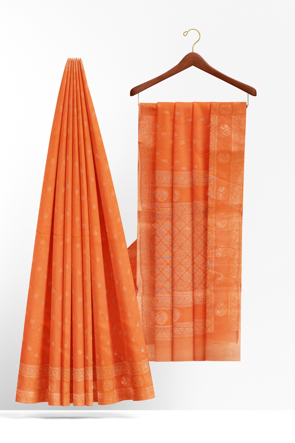 sri kumaran stores pure cotton saree pumpkin orange saree with thin pink border 2